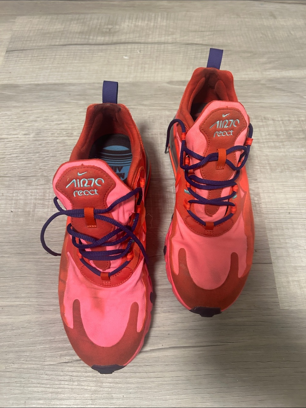 Nike Kids' React Sneakers in Bright Pink and Red with Purple Accents